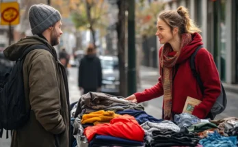 A woman giving out clothes | Source: Midjourney