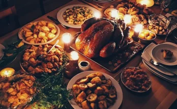 A Thanksgiving dinner spread | Source: Midjourney