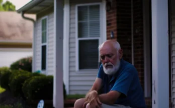 An old man sitting in front of a house | Source: Midjourney