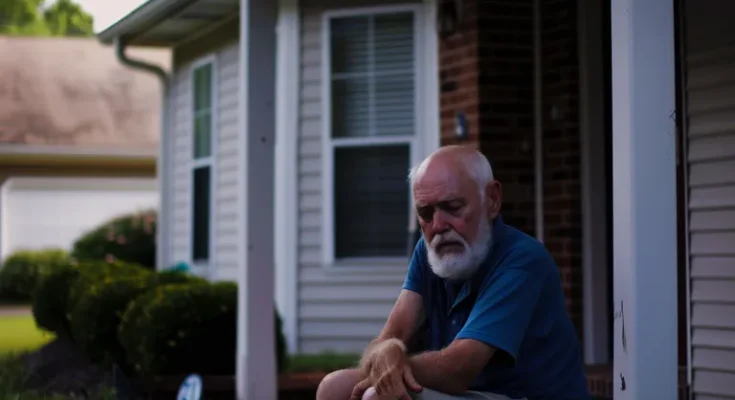 An old man sitting in front of a house | Source: Midjourney