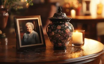 An older lady's framed photo and an urn on the table | Source: Midjourney