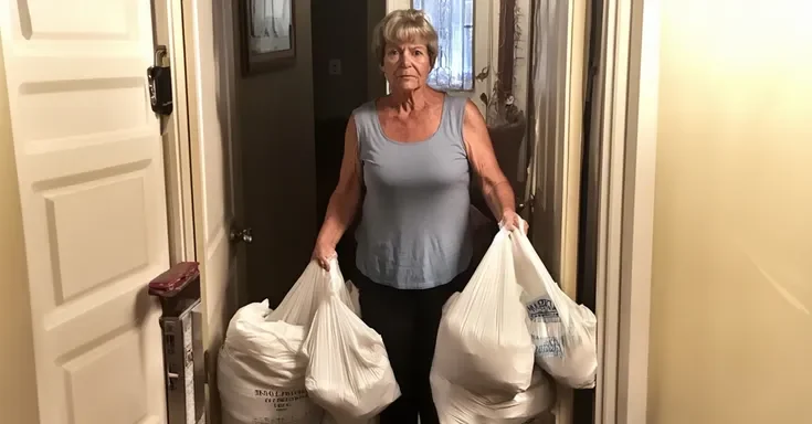 An older woman holding laundry bags | Source: AmoMama