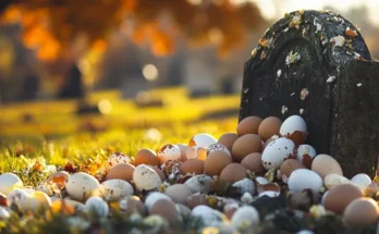 A grave covered in eggshells | Source: Amomama