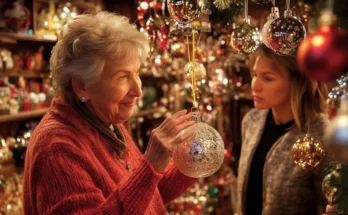 Elderly lady holding a Christmas ornament | Source: Midjourney