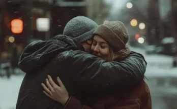 A man hugging a woman on the street | Source: Midjourney