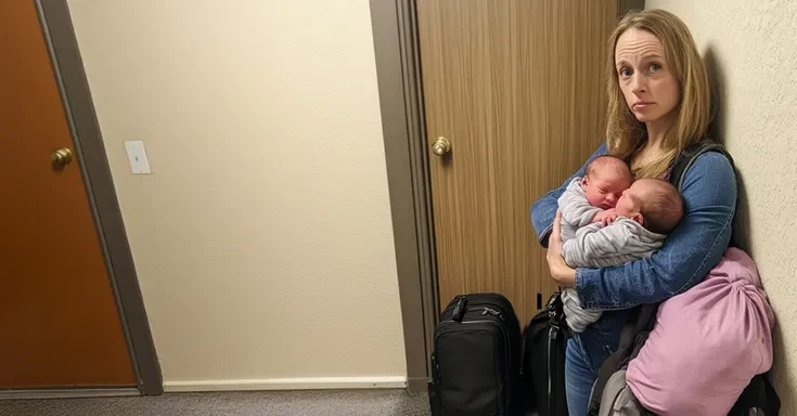 A woman holding newborn babies with luggage on hand | Source: Amomama