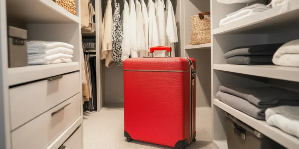 A red suitcase in a closet | Source: Amomama