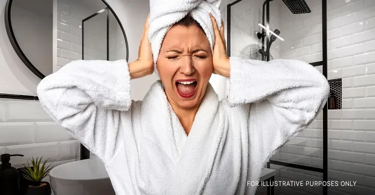 A woman looking frustrated in the shower | Source: Shutterstock