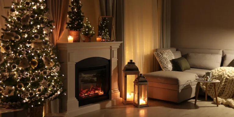 Living room fireplace with Christmas decor | Source: Shutterstock