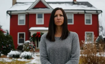 American woman standing in front of a big beautiful duplex | Source: Midjourney