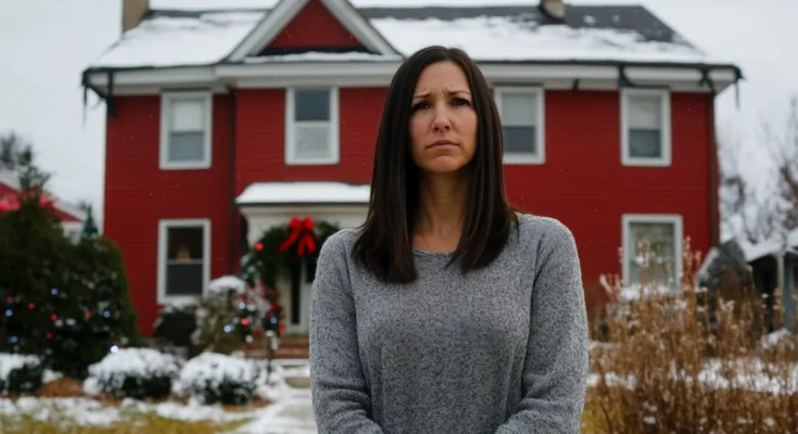 American woman standing in front of a big beautiful duplex | Source: Midjourney