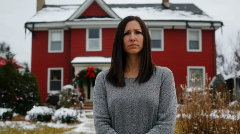 American woman standing in front of a big beautiful duplex | Source: Midjourney