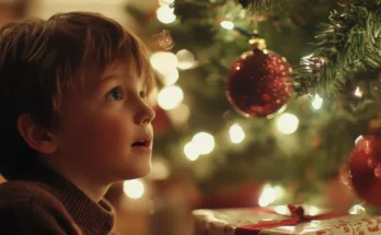 Boy looking at a Christmas tree | Source: Midjourney