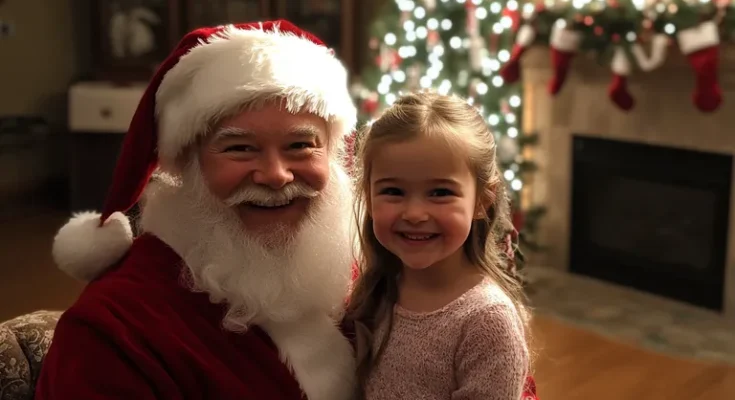 A girl and a Santa smiling | Source: Midjourney