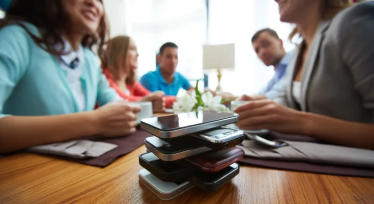 A stack of phones on a table | Source: Shutterstock