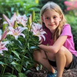 A teen girl crouching beside lilies in a garden | Source: Amomama